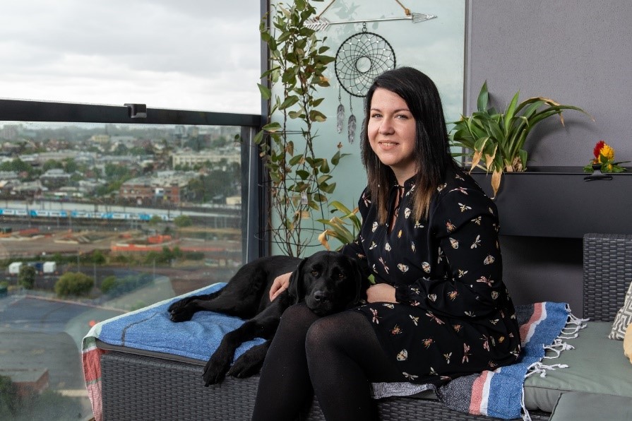 Brittnee Watson with her Seeing Eye Dog Kuma.