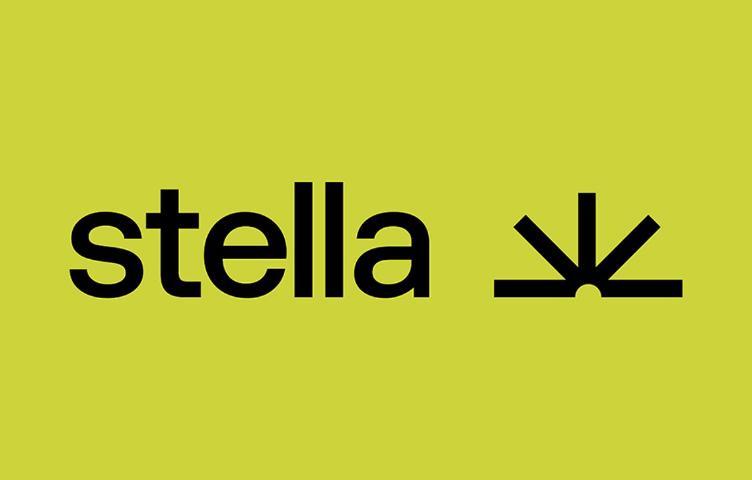 Stella logo in black, on a lime-green background.